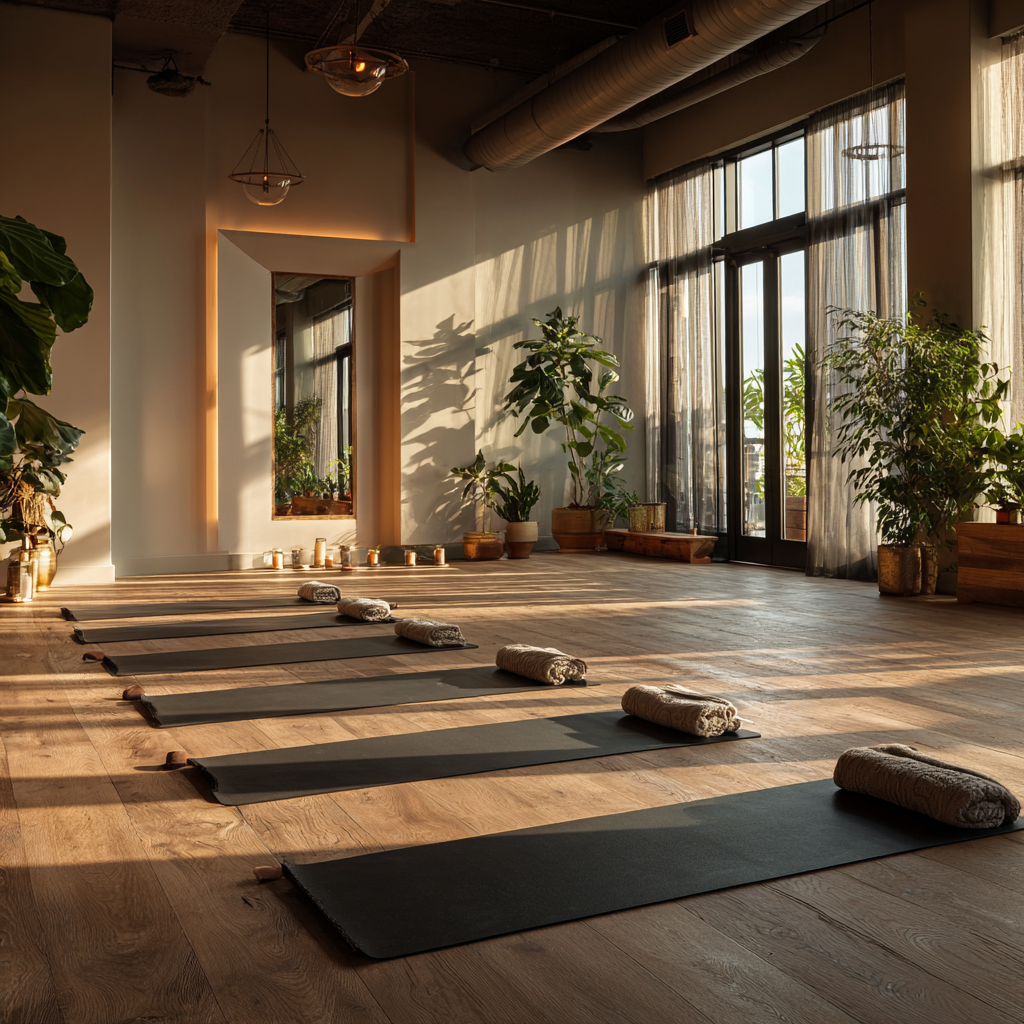 Practică yoga urbană într-un spațiu modern și luminos